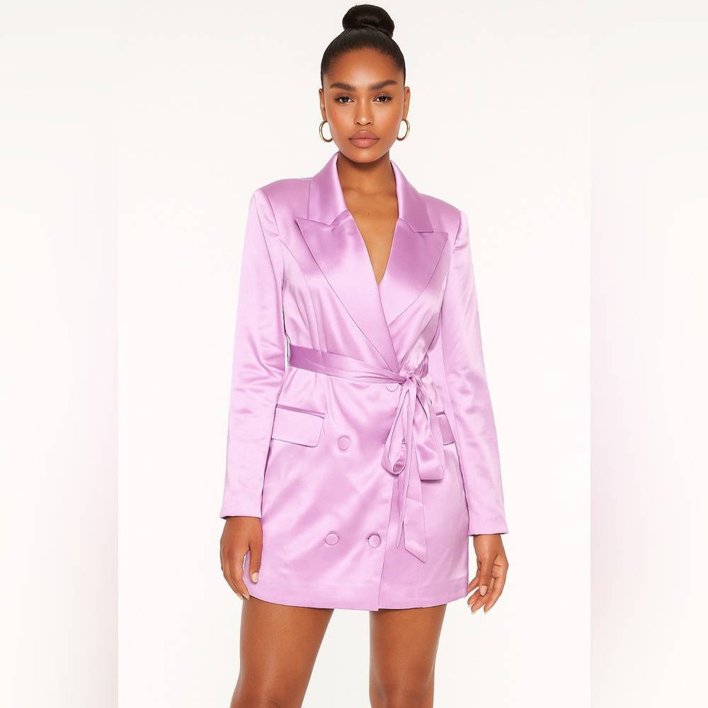 New Naked Wardrobe Satin Blazer Dress Purple - Size Medium